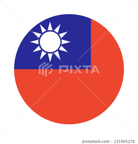 Taiwan flag circle icon. Round national flag of Taiwan badge. Taiwan flag circular button. State in Asia. Roundel Taiwan flag emblem, banner, background. Patriotic sign. 131805278