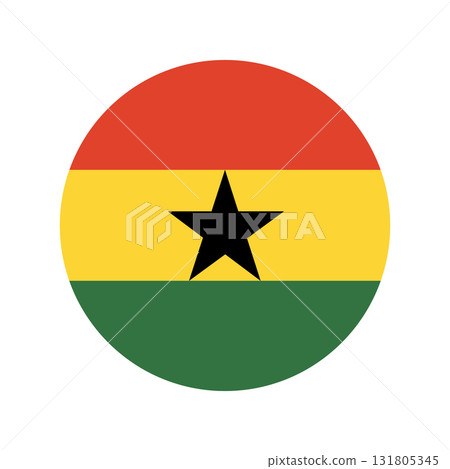 Round button flag of Ghana. National Ghana flag circle badge. Ghana flag icon. Round button flag of Ghana. National Ghana flag circle badge. Ghana flag icon. 131805345