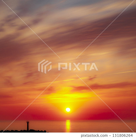 Beautiful sunset sky and sun 131806264