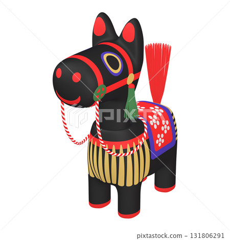 Illustration material of the zodiac: Year of the Horse, Horse bobblehead doll (1_3) Black 131806291
