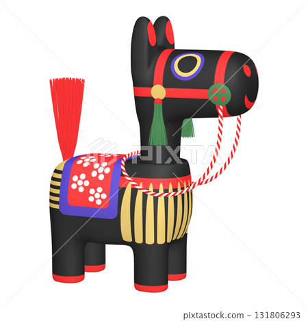 Illustration material of the zodiac: Year of the Horse, Horse bobblehead doll (1_5) Black 131806293