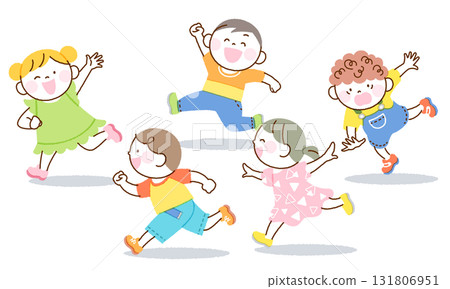 Illustration of children running energetically with smiles 131806951