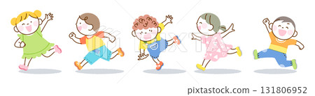 Illustration of children running energetically with smiles (single row version) 131806952