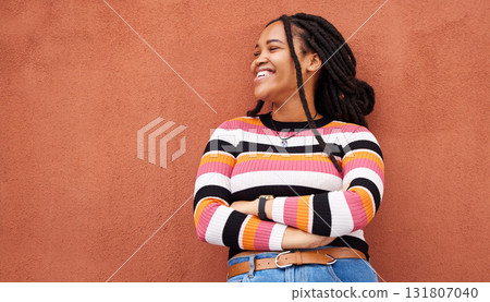 Mockup, proud and black woman relax on orange wall background for advertising, space and marketing. Happy, smile and girl in good mood, positive and mindset isolated on product placement in studio Mockup, proud and black woman relax on orange wall background for advertising, space and marketing. Happy, smile and girl in good mood, positive and mindset isolated on product placement in studio 131807040