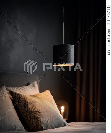 Modern Bedroom Featuring Soft Lighting and Cozy Decor for a Relaxing Atmosphere at Night 131807115
