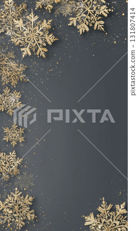 Golden Snowflakes and Glitter Create a Festive Border on a Dark Background for Celebration 131807414