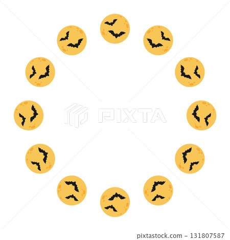 Round frame of moons and bats. Halloween design. Isolated white background. Vector illustration in flat style 131807587