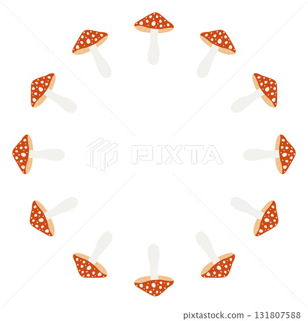 Round frame of fly agaric mushrooms. Isolated white background. Vector illustration in flat style 131807588