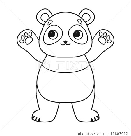 Cute cartoon happy panda. Colouring page. Isolated white background. Vector illustration Cute cartoon happy panda. Colouring page. Isolated white background. Vector illustration 131807612