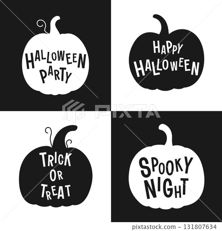 Silhouettes of pumpkins with lettering. Design for Halloween. Vector illustration in flat style Silhouettes of pumpkins with lettering. Design for Halloween. Vector illustration in flat style 131807634