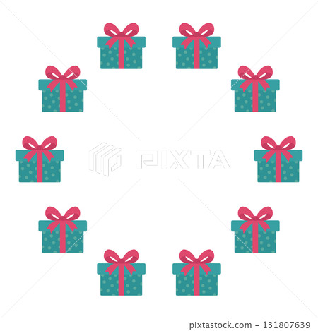 Round frame with gift boxes. Festive design. Isolated background. Flat style vector illustration Round frame with gift boxes. Festive design. Isolated background. Flat style vector illustration 131807639