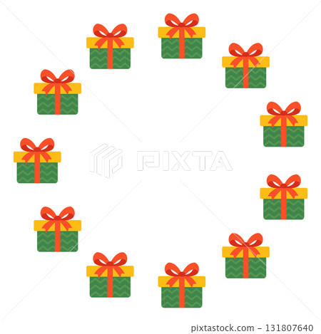 Round frame with gift boxes. Festive design. Isolated background. Flat style vector illustration Round frame with gift boxes. Festive design. Isolated background. Flat style vector illustration 131807640