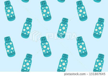 Pattern made of thermoses. Isolated white background. Flat-style vector illustration Pattern made of thermoses. Isolated white background. Flat-style vector illustration 131807645