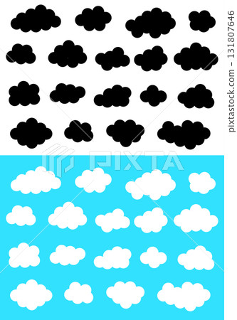 A set of white and black cloud icons on a white and blue background. Isolated background. Vector illustration A set of white and black cloud icons on a white and blue background. Isolated background. Vector illustration 131807646