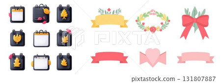 Calendar Icons and Banners in Vector Illustration, Ideal for Autumn, Romance and Celebration. 131807887