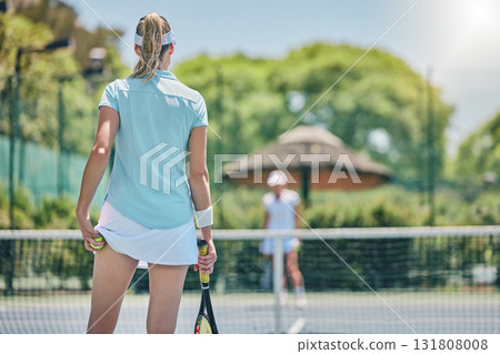 Woman, outdoor game and back with tennis ball by mockup space, blurred background and sunshine. Summer, sports equipment and mock up for training, fitness or exercise at games, contest or competition Woman, outdoor game and back with tennis ball by mockup space, blurred background and sunshine. Summer, sports equipment and mock up for training, fitness or exercise at games, contest or competition 131808008