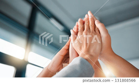 Hands, team and high five for collaboration, trust or unity in coordination or corporate goals at the office. Hands of group in teamwork celebration for partnership, agreement or community support Hands, team and high five for collaboration, trust or unity in coordination or corporate goals at the office. Hands of group in teamwork celebration for partnership, agreement or community support 131808566