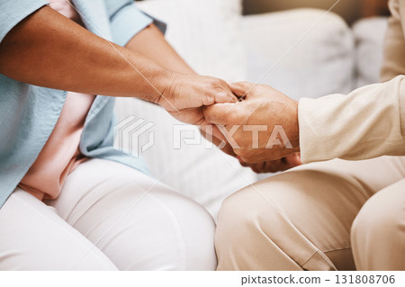 Love, holding hands or old couple praying for support, trust or hope in a faithful marriage commitment at home. Zoom, prayer or senior man loves bonding partnership or relaxing with an elderly woman Love, holding hands or old couple praying for support, trust or hope in a faithful marriage commitment at home. Zoom, prayer or senior man loves bonding partnership or relaxing with an elderly woman 131808706