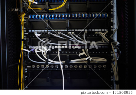 Cables, wires or server room maintenance in engineering, software programming or cybersecurity IT. Zoom, repair or data center technology for cloud networking, database storage or erp database backup Cables, wires or server room maintenance in engineering, software programming or cybersecurity IT. Zoom, repair or data center technology for cloud networking, database storage or erp database backup 131808935