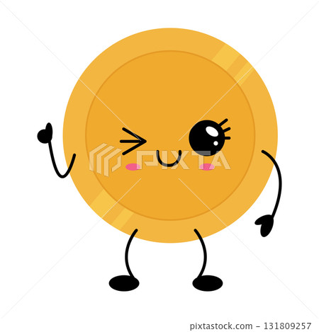 Cute kawaii gold coin with smiling face Cute kawaii gold coin with smiling face 131809257