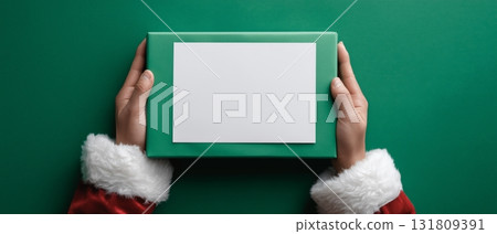 Hands in White Gloves Holding a Blank Gift Box During the Holiday Season 131809391