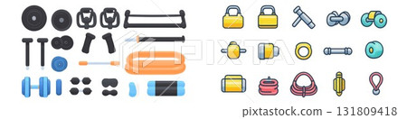Collage of various objects and tools icons collection isolated on white background 131809418
