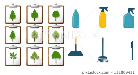 Collection of nature and cleaning icons for digital use isolated on white background 131809431