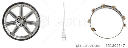 Automotive wheel rim side view and frontal profile isolated on white background Automotive wheel rim side view and frontal profile isolated on white background 131809547