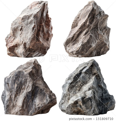 Four different rough textured rocks isolated on isolated on white background Four different rough textured rocks isolated on isolated on white background 131809710