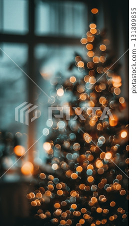 Sparkling Christmas Tree Adorned With Ornaments Shining Brightly in a Cozy Room 131809855