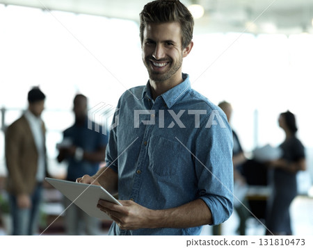 Business man, portrait and tablet, research with technology for networking, email and digital communication. Internet, success with professional mindset and connectivity, web design and mockup space Business man, portrait and tablet, research with technology for networking, email and digital communication. Internet, success with professional mindset and connectivity, web design and mockup space 131810473