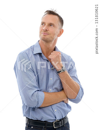 Thinking, leadership and business man in studio isolated on a white background with success mindset, vision and mission. Ceo, boss or confident mature male from Canada with ideas for goals or targets Thinking, leadership and business man in studio isolated on a white background with success mindset, vision and mission. Ceo, boss or confident mature male from Canada with ideas for goals or targets 131810621