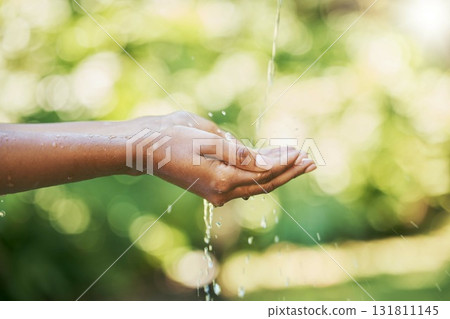 Hands, water and sustainability or cleaning for hydration, wash or hygiene in care, splash and wellness in nature. Hand of person washing in clean natural aqua liquid to prevent germs or remove dirt Hands, water and sustainability or cleaning for hydration, wash or hygiene in care, splash and wellness in nature. Hand of person washing in clean natural aqua liquid to prevent germs or remove dirt 131811145