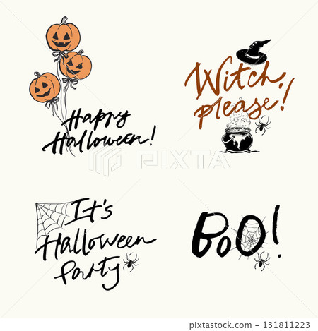 Vector Halloween frame with Halloween lettering for T-shirt. Hand painted holiday template isolated on white background. Illustration for design, print or background. Halloween poster. 131811223
