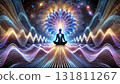 Visual illustrations of brain waves and vibrations during meditation. Psychology and spiritual illustrations. 131811267