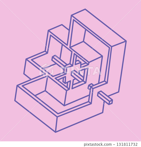 Impossible shapes. Sacred geometry. Optical illusion figures. Abstract eternal geometric object. Impossible geometry shape on a pink background. Optical art. Impossible shapes. Sacred geometry. Optical illusion figures. Abstract eternal geometric object. Impossible geometry shape on a pink background. Optical art. 131811732