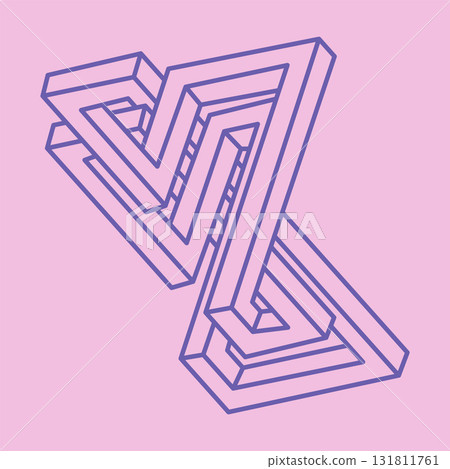 Impossible shape. Sacred geometry figure. Optical illusion Logo. Abstract eternal geometric object. Impossible endless outline. Line art. Optical art. Impossible geometry shape on a pink background. Impossible shape. Sacred geometry figure. Optical illusion Logo. Abstract eternal geometric object. Impossible endless outline. Line art. Optical art. Impossible geometry shape on a pink background. 131811761
