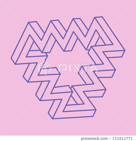 Optical illusion logo. Impossible shapes. Sacred geometry figures. Abstract eternal geometric objects. Impossible endless outline shapes. Optical art. Impossible geometry shape on a pink background. Optical illusion logo. Impossible shapes. Sacred geometry figures. Abstract eternal geometric objects. Impossible endless outline shapes. Optical art. Impossible geometry shape on a pink background. 131811771