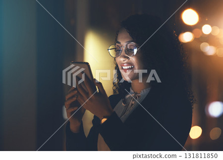 Night, business and woman with smartphone, typing and smile for achievement, new project and social media. Late, female and girl with cellphone, connection and overtime with device and online reading Night, business and woman with smartphone, typing and smile for achievement, new project and social media. Late, female and girl with cellphone, connection and overtime with device and online reading 131811850
