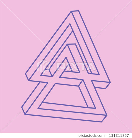 Impossible shapes. Optical illusion logo. Sacred geometry figures. Abstract eternal geometric objects. Impossible endless outline. Optical art. Impossible geometry shape on a pink background. Impossible shapes. Optical illusion logo. Sacred geometry figures. Abstract eternal geometric objects. Impossible endless outline. Optical art. Impossible geometry shape on a pink background. 131811867