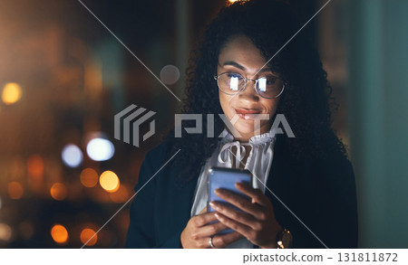 Email, online and woman reading on a phone, communication and internet for business at night. Connection, social media and employee with a mobile in a dark office for the web, networking and overtime Email, online and woman reading on a phone, communication and internet for business at night. Connection, social media and employee with a mobile in a dark office for the web, networking and overtime 131811872