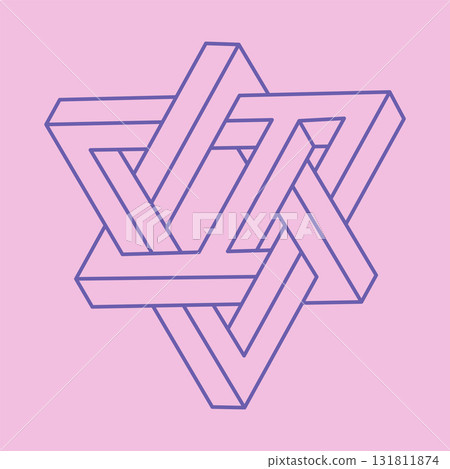 Impossible shapes. Abstract background. Sacred geometry logo. Optical illusion triangles. Abstract eternal geometric objects. Op art. Impossible geometry symbol on a pink background. Line art pattern. Impossible shapes. Abstract background. Sacred geometry logo. Optical illusion triangles. Abstract eternal geometric objects. Op art. Impossible geometry symbol on a pink background. Line art pattern. 131811874