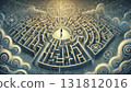 The back view of a person standing in the maze of life. For psychological and spiritual content. 131812016
