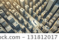 Illustration of a person standing amongst a group of buildings, wondering about the direction of his life. For psychology and self-development content. 131812017