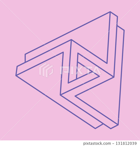 Impossible shape. Logo. Sacred geometry figure. Optical illusion pattern. Abstract eternal geometric object. Line art. Optical art. Impossible geometry shape on a pink background. Paradox triangle. 131812039