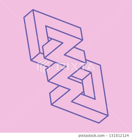 Impossible shape. Sacred geometry. Optical illusion logo. Abstract eternal geometric object. Optical art. Impossible geometry symbol on a pink background. Line art.  131812124
