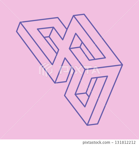 Impossible shape. Logo. Sacred geometry figure. Optical illusion. Abstract eternal geometric object. Impossible endless outline. Line art. Optical art. Impossible geometry shape on a pink background. Impossible shape. Logo. Sacred geometry figure. Optical illusion. Abstract eternal geometric object. Impossible endless outline. Line art. Optical art. Impossible geometry shape on a pink background. 131812212