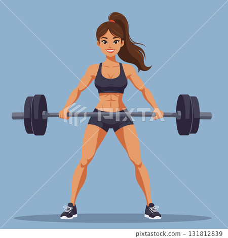 Strong woman lift heavy barbell weightlifting training 131812839