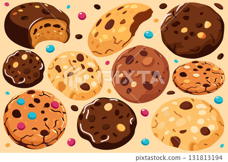 Vector set of various rounded cookies and candies Vector set of various rounded cookies and candies 131813194