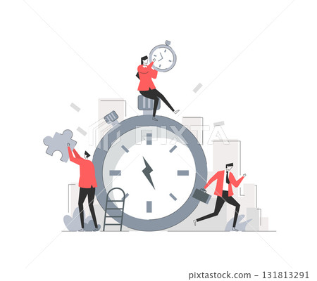 Fast Services Solution,Concept Showing a group of creative people chasing deadline 131813291